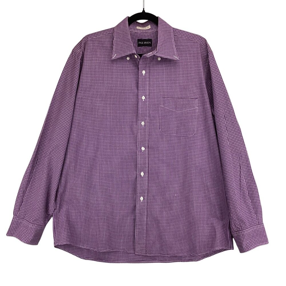 Paul‎ Simon Mens Purple Checkered Long Sleeve Cotton Shirt Size Large